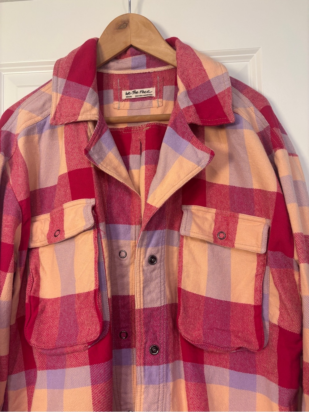 Free People We The Free Pink Plaid Izzy Cargo Shacket - Picture 4 of 6